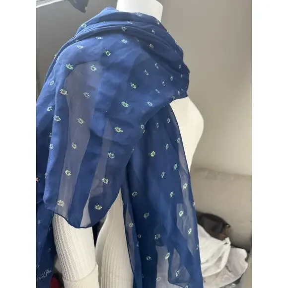 Christian Dior Blue Rare Metallic Flakes Large Shawl Scarf